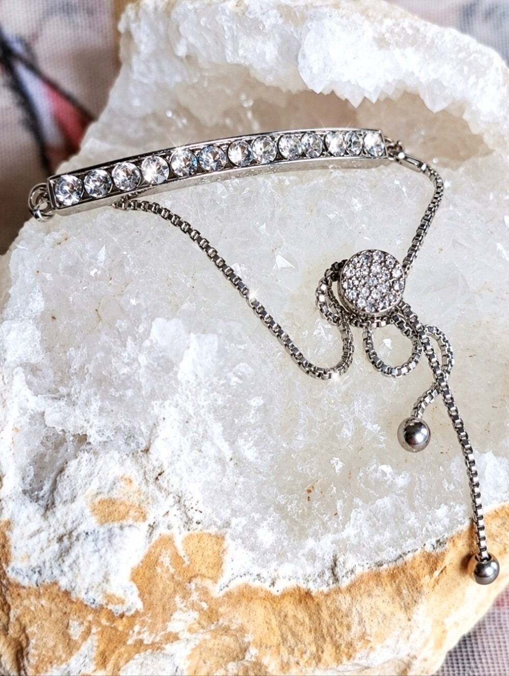 Silver Tone LOVE Sweetheart Clear Rhinestone Slide Bracelet Preloved